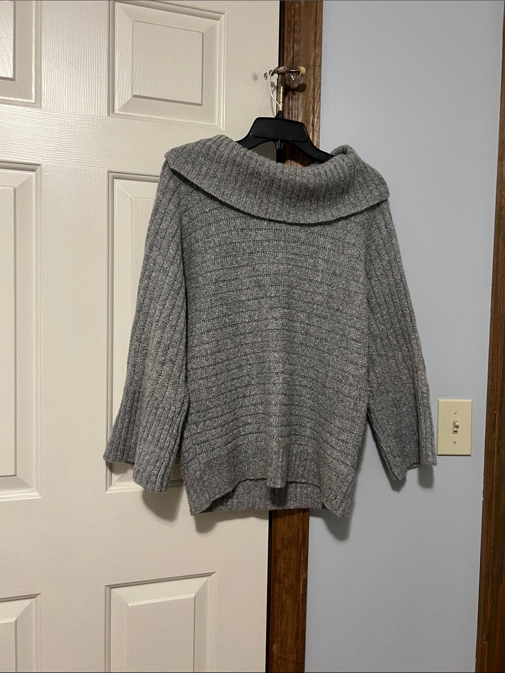 Jones New York Grey Foldover Cowl Ribbed Sweater